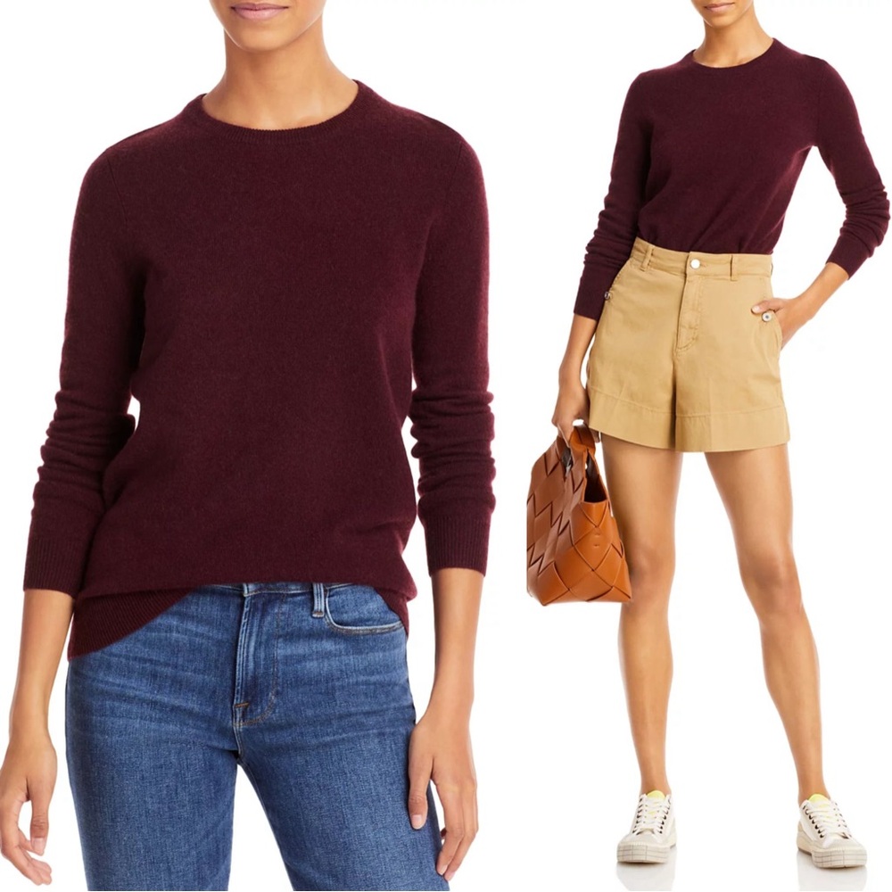 C by Bloomingdale's Crew Neck Cashmere Sweater Heather Burgundy Size XS